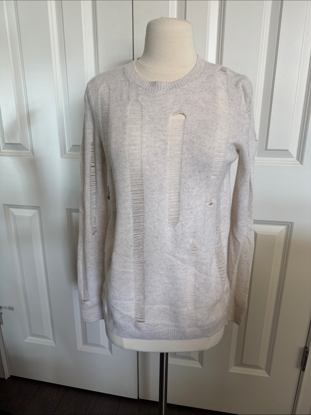 Aqua cream heathered Distressed Crew Neck Sweater